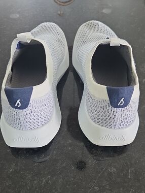 allbirds Slip-On Knit Sneakers in Light Gray and Navy Heel Tab